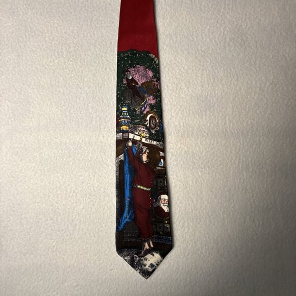 Vtg Santa Claus Christmas Tie 100% Silk Accents Dickens Style Victorian Era 57 - Picture 3 of 4